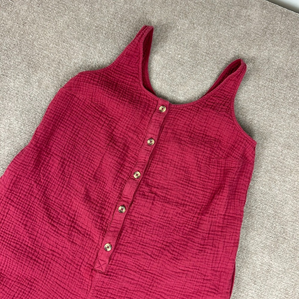Ingrid & Isabel Jumpsuit Womens Medium Red Textured Gauze Cotton Button Front